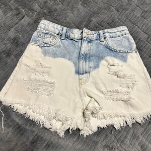 Zara Blue and White Distressed Jean Shorts